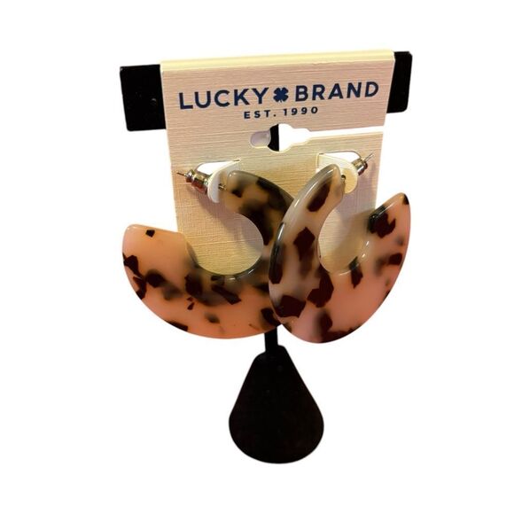 Lucky Brand Tortoise Shell C Hoop Earrings. - Picture 2 of 6